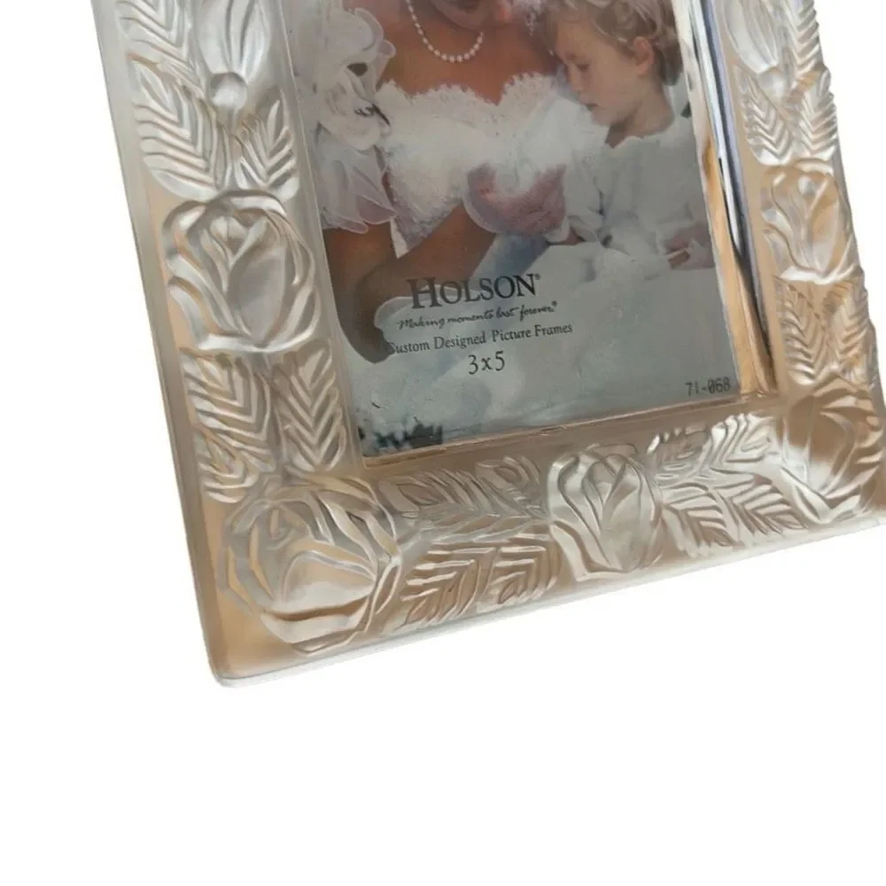 Holson Vintage Heavy Glass Roses Custom Designed Picture Frame 3x5